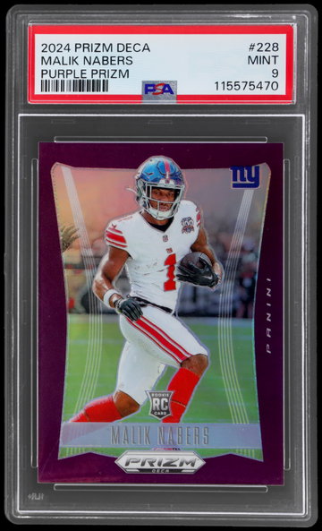 2024 Panini Prizm Deca Malik Nabers Purple Prizm PSA 9