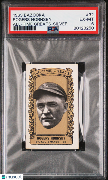 1963 Bazooka All-Time Greats Rogers Hornsby #32 All-Time Greats-Silver PSA 6