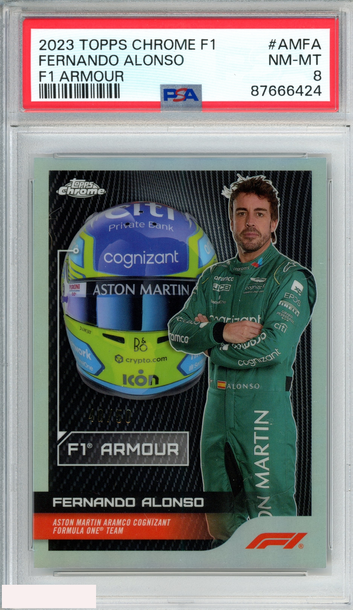 2023 TOPPS CHROME FORMULA 1 FERNANDO ALONSO #AMFA F1 ARMOUR 48 OF 50 PSA 8 NM-MT