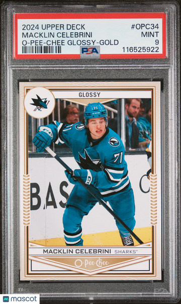 2024-25 Upper Deck O-Pee-Chee Glossy Macklin Celebrini #OPC34 Gold Rookie PSA 9