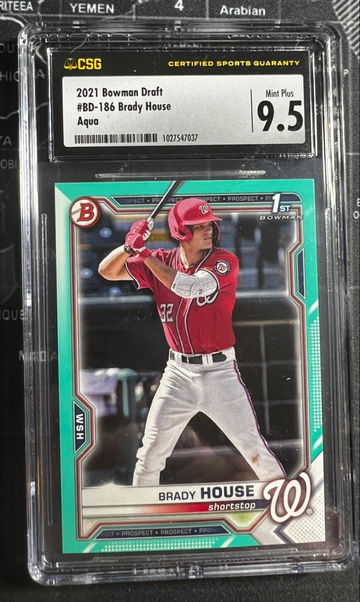 2021 Bowman draft Brady house /199 Aqua Washington Nationals CSG 9.5