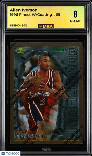 1996 Finest Allen Iverson #69 w/Coating MBA 8