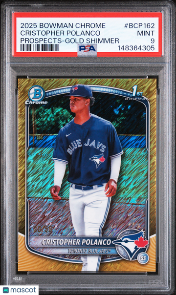 2025 Bowman Chrome Prospects Cristopher Polanco #BCP162 Gold Shimmer /50 Short Print Rookie PSA 9