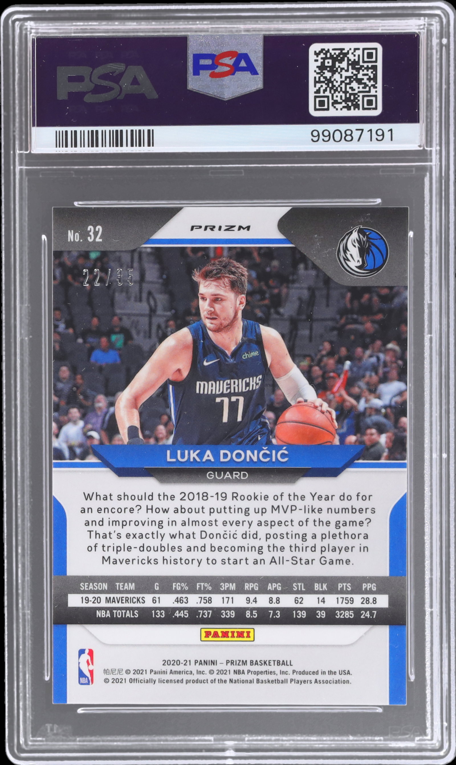 2020 Panini Prizm Luka Doncic Blue Shimmer Prizm PSA 9 | MySlabs