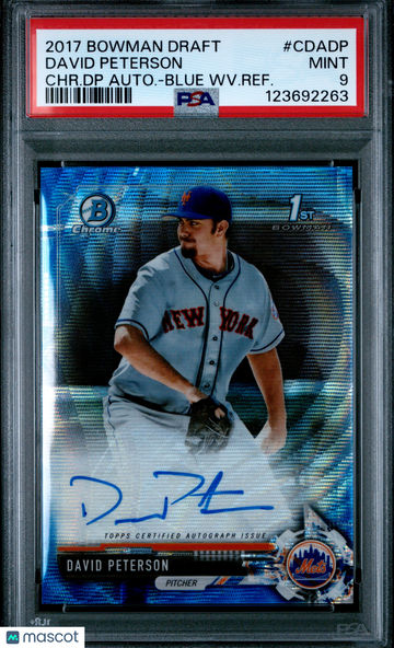 2017 Bowman Draft Chrome Draft Picks Autographs David Peterson #CDADP CHR. DP Autograph Blue WV. Refractor /150 Rookie P