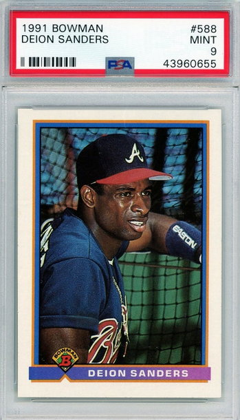 DEION SANDERS - PSA 9 1991 Bowman #588 - Braves Mint