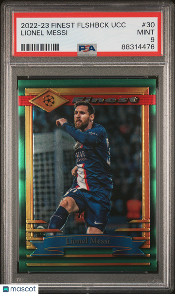 2022-23 Topps Finest Flashbacks UEFA Club Competitions Lionel Messi #30 PSA 9