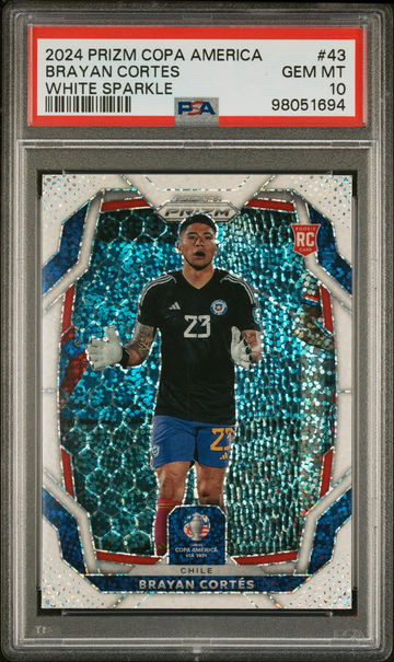 2024 Panini Prizm Conmebol Copa America White Sparkle Brayan Cortes #43 PSA 10