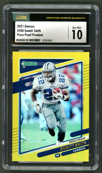 2021 Panini Donruss Press Proof Premium Emmitt Smith #200 CSG 10 Gem Mint Cowboys