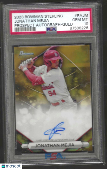 2023 Bowman Sterling Prospect Autographs Jonathan Mejia #PAJM Gold Ref PSA 10