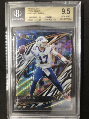 JOSH ALLEN 2019 Panini Select Zebra Prizm Field Level 2nd Year #262  BGS 9.5