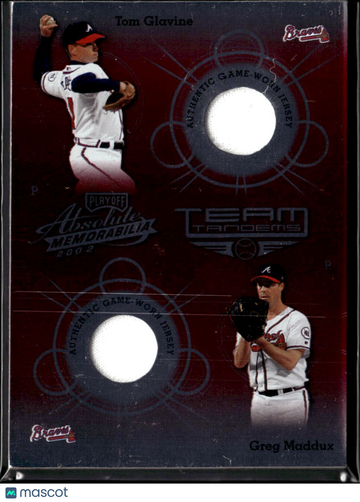 Greg Maddux Tom Glavine 2012 Playoff Absolute Memorabilia Team Tandems Authentic Game-Worn Jersey Atlanta Braves