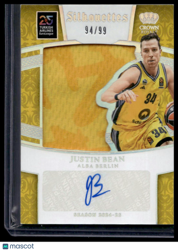 2024-25 Panini Crown Royale Euroleague Silhouettes Justin Bean #SIL-BEA /99 Autograph Patch Panini Authentic