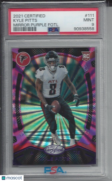 2021 Panini Certified Kyle Pitts #111 Mirror Purple Fotl PSA 9