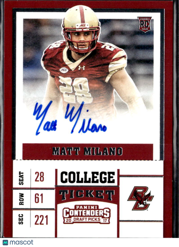 Matt Milano 2017 Panini Contenders Draft Picks College Ticket RC Auto Boston College Eagles