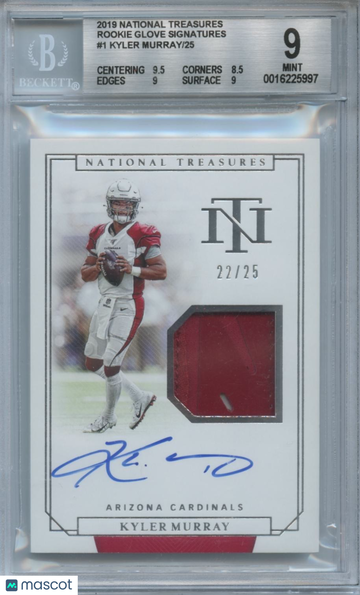 2019 Panini National Treasures Rookie Glove Signatures Kyler Murray #1 Rookie BGS 9 Auto 9