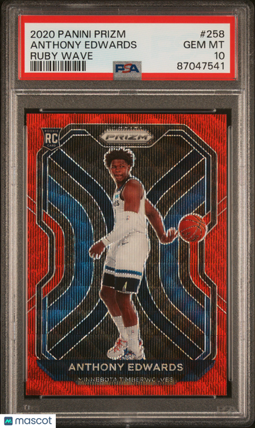 2020-21 Panini Prizm Anthony Edwards #258 Ruby Wave Parallel/Variety Rookie PSA 10