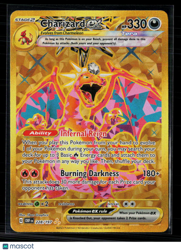 2023 Pokemon Obsidian Flames Charizard EX HR 228/197 Holo Secret Rare Trading Card
