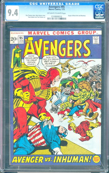 Avengers #95 (1972) CGC 9.4 -- O/w to white; Kree-Skrull War; Origin Black Bolt