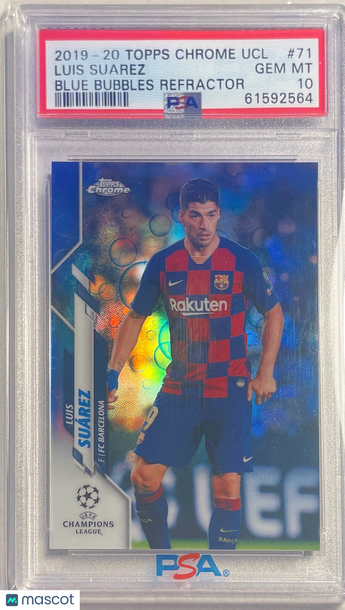 2019 Topps Chrome UEFA Champions League Luis Suarez #71 Blue Bubbles Refractor PSA 10
