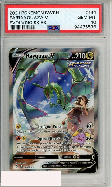 2021 POKEMON SWORD SHIELD EVOLVING SKIES FA RAYQUAZA V #194 PSA 10 GEM MT