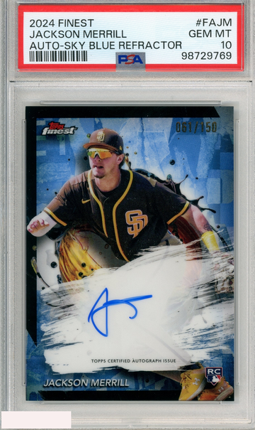 2024 TOPPS FINEST AUTOS JACKSON MERRILL #FAJM SKY BLUE REFRACTOR PSA 10 ROOKIE