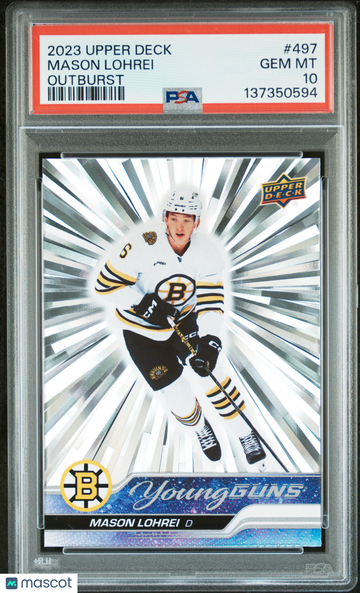 2023 Upper Deck Mason Lohrei Young Guns Silver Outburst Rookie PSA 10