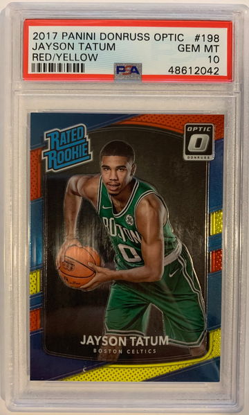 PSA 10 Jayson Tatum 2017-18 Panini Donruss Optic Red Yellow Prizm Rookie #198 RC
