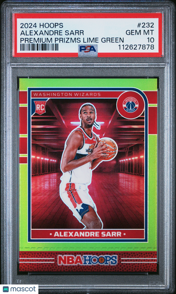 2024 Panini NBA Hoops Alexandre Sarr #232 Premium Prizms Lime Green PSA 10