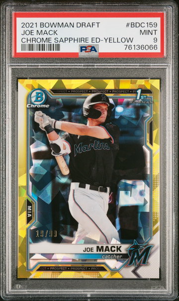 2021 Bowman Chrome Draft Sapphire Yellow Refractors Joe Mack #BDC159 /99 PSA 9
