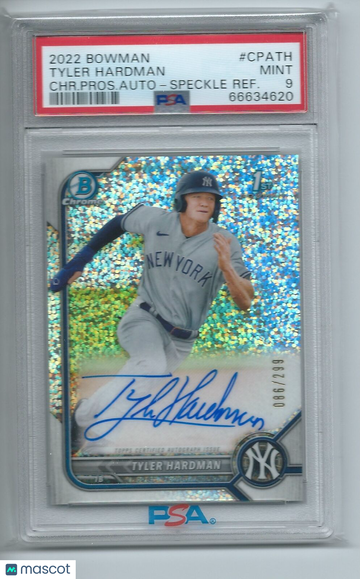 2022 Bowman Chrome Prospect Autographs Tyler Hardman #CPATH CHR. Pros. Auto Speckle Refractor PSA 9