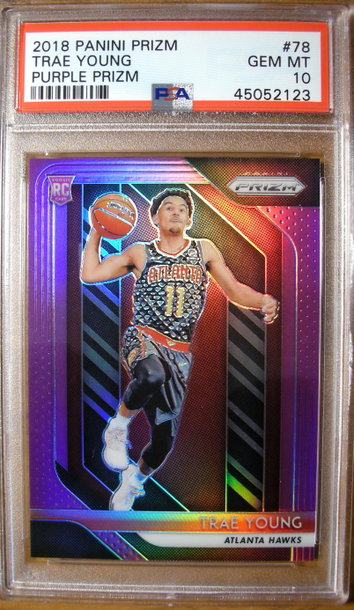 Trae Young 2018 Prizm #78 Purple Prizm /75 PSA 10