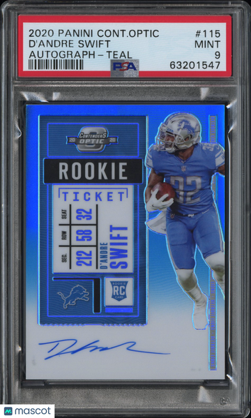 2020 Panini Contenders Optic D'andre Swift #115 Autograph Teal PSA 9