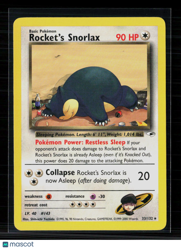 2000 Gym Challenge Rocket's Snorlax Rare #33/132