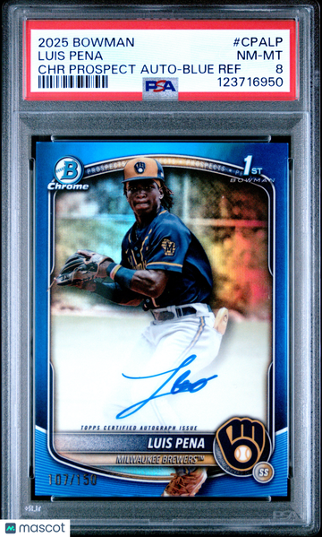 2025 Bowman Chrome Prospect Autographs Luis Pena #CPALP Blue Ref /150 PSA 8