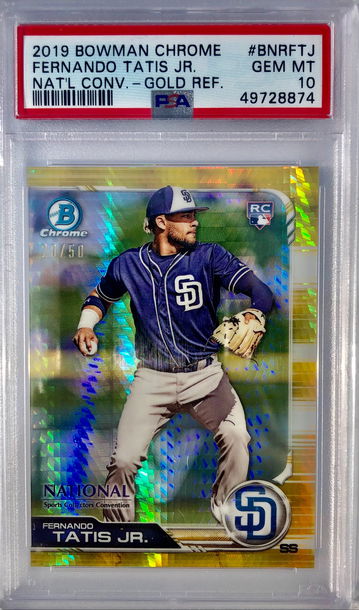 2019 Bowman Chrome Fernando Tatis Jr National Convention Gold RC /50 PSA 10 Gem Mint