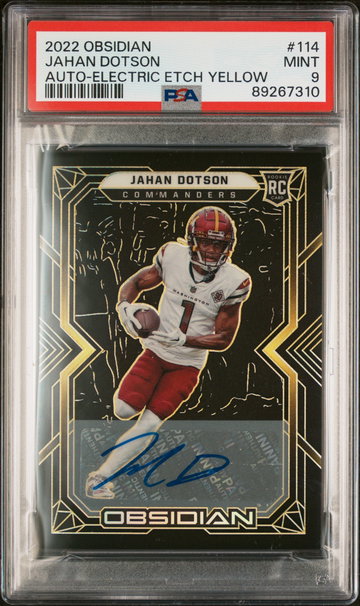 2022 Panini Obsidian Auto-Electric Etch Yellow Jahan Dotson /25 #114 PSA 9