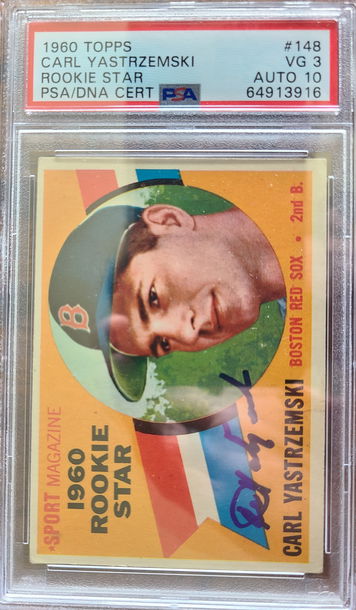 Carl Yastrzemski HOF Signed 1960 Topps Rookie #148 PSA/DNA 3 Auto 10 DUAL GRADE