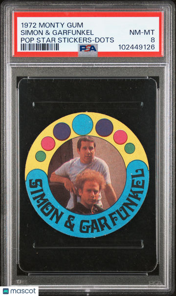 1972 Monty Gum Pop Star Stickers Simon & Garfunkel PSA 8