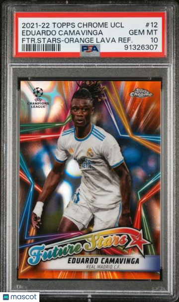 2021 Topps Chrome UEFA Champions League Future Stars Eduardo Camavinga #12 FTR. Stars Orange Lava Refractor PSA 10