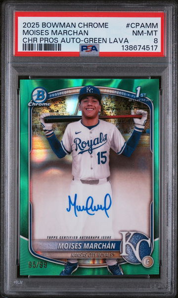 2025 Bowman Chrome Prospect Autograph Green Lava Refractor Moises Marchan #CPAMM /99 PSA 8