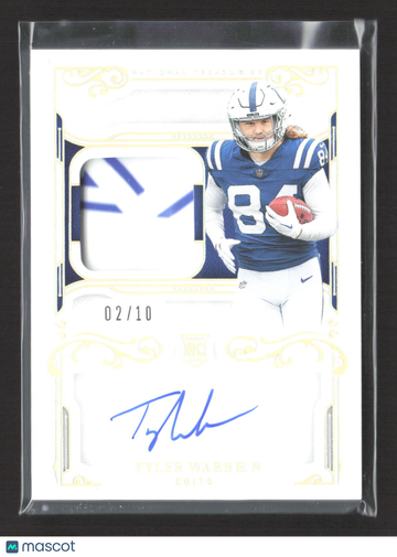 2026 Panini National Treasures Rookie Gloves Signatures Tyler Warren #RGS-TWN 02/10 Rookie Gloves Signatures RC Memorabi