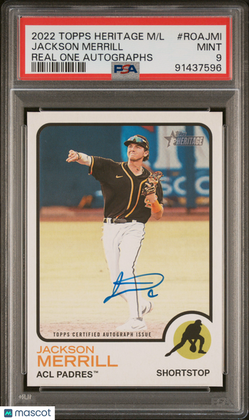 2022 Topps Heritage Minor League Real One Autographs Minor—Jackson Merrill #ROAJMl —PSA 9
