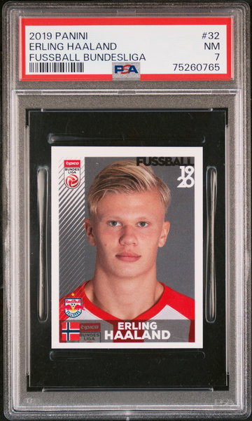 2019 PANINI BUNDESLIGA STICKER ERLING HAALAND #32 DARK GREY 1ST PRINT RC PSA 7