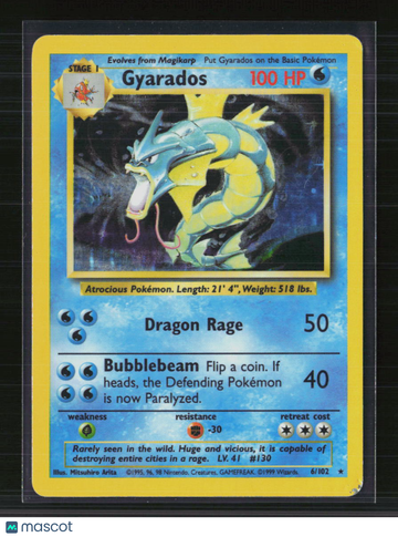 1999 Base Set Gyarados Holo Rare #6/102