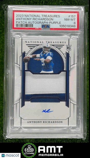 2023 National Treasures Anthony Richardson #157 Rookie Patch Autographs Purple /49 PSA 8
