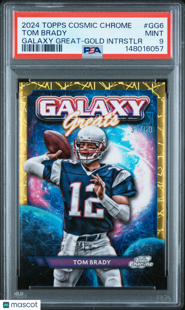 2024 Topps Cosmic Chrome Galaxy Greats Tom Brady #GG6 Gold Intrstlr /50 PSA 9