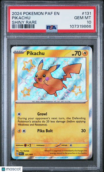 2024 Pokemon Paf EN-Paldean Fates Pikachu Shiny Rare PSA 10 #131