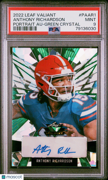 2022 Leaf Valiant Portrait Autographs Anthony Richardson #PAAR1 Green Crystal PSA 9