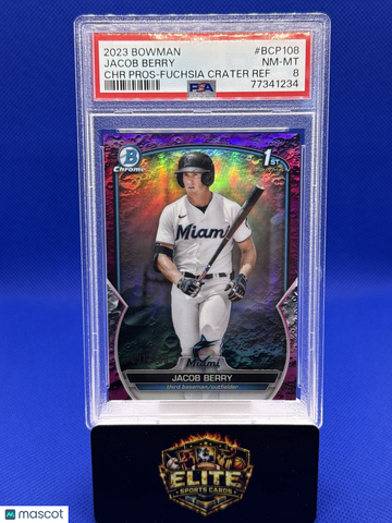 2023 Bowman Jacob Berry #BCP-108 Chrome Prospects Fuchsia Refractors SN PSA 8